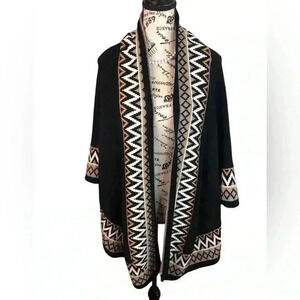 Ella Moss XS/S Black Ehite Tan Navajo Western Print Shawl Wrap Kimono Sweater